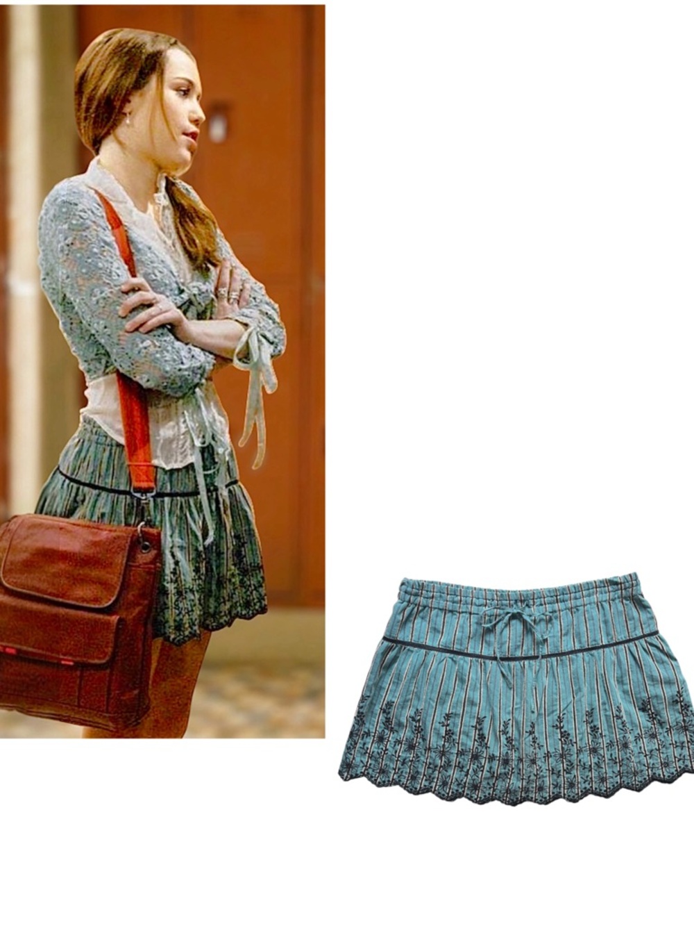 ᥫ᭡. ASO Hannah Montana Miley Cyrus blue floral embroidered striped skirt Y2K